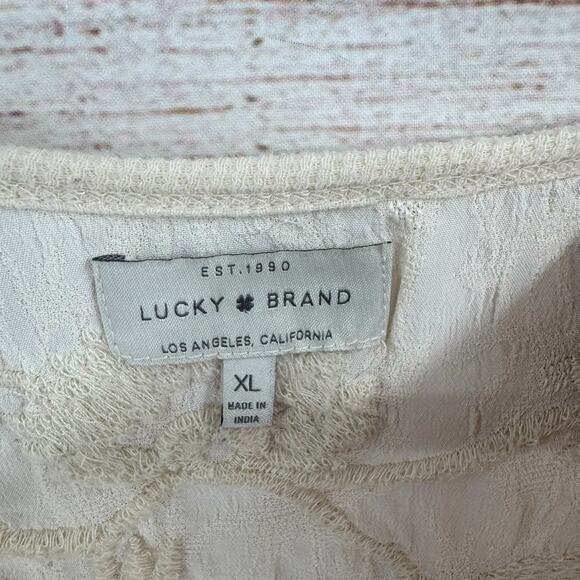 Lot of 2 Lucky Tops Womens XL Cream Brown Thermal Henley Button Down - Picture 4 of 16